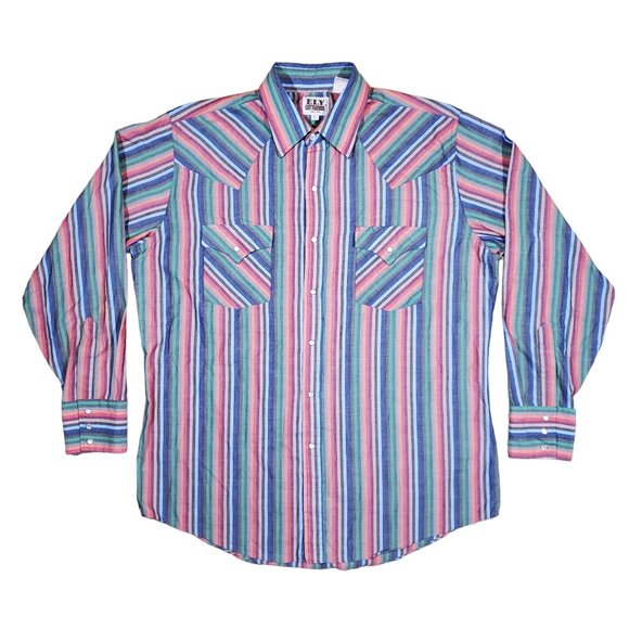 Ely Cattleman Other - Vintage ELY Cattleman Multi Colored Striped Western Pearl Snap Button Shirt - L